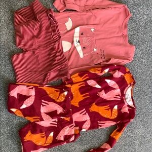 Fox Print Pajama Set - Pink and Red